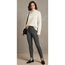 New Ann Taylor Plaid Stirrup Leggings In Charcoal Grey Melange Women's Size 6