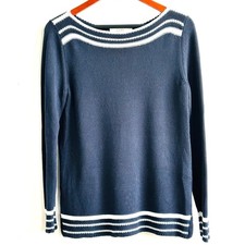 Ann Taylor LOFT Sweater Boatneck Cotton Knit Long Sleeve Women's Small Nautical