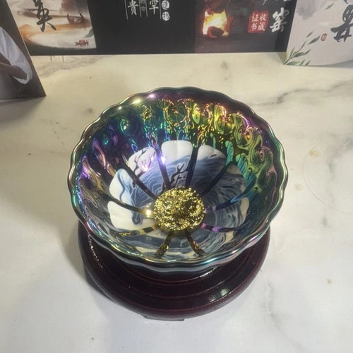 Chinese royal teacup Multicolor Glossy, Gold Center Dragon Motif sleeping dragon