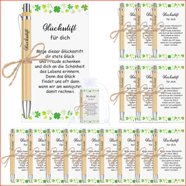 GlüCksstift Holz Kugelschreiber Mit Karte 15 Sets DankeschöN Geschenke FüR-image