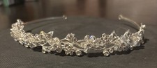 Simulated Diamond Crystal Flowers And Leaf Embellished Bridal Headband