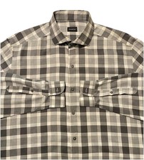 Ermenegildo Zegna Plaid White Gray Long Sleeve Men s Dress Shirt Size XXL