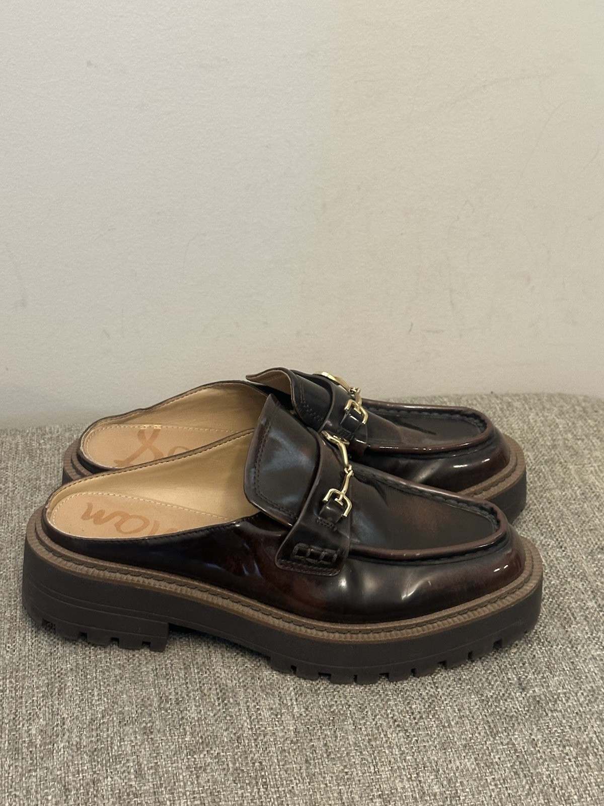 Sam Edelman Women's Lennon Lug Sole Mules in a chestnut color Size 7.5