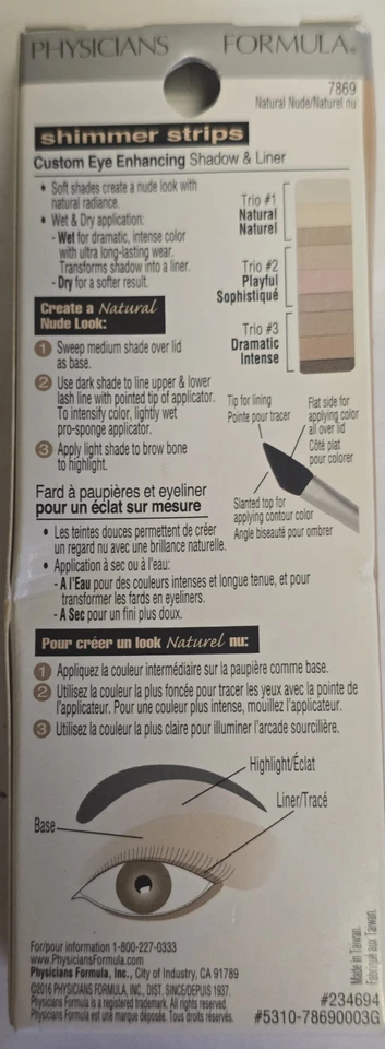 Physicians Formula Shimmer Strips Shadow & Liner w.Brush #7869 Natural Nude NIB - Image 4 of 4