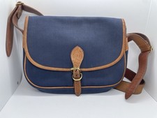 Vintage LL Bean Navy Blue Canvas Buckle Crossbody Bag Leather Trim 7x11”