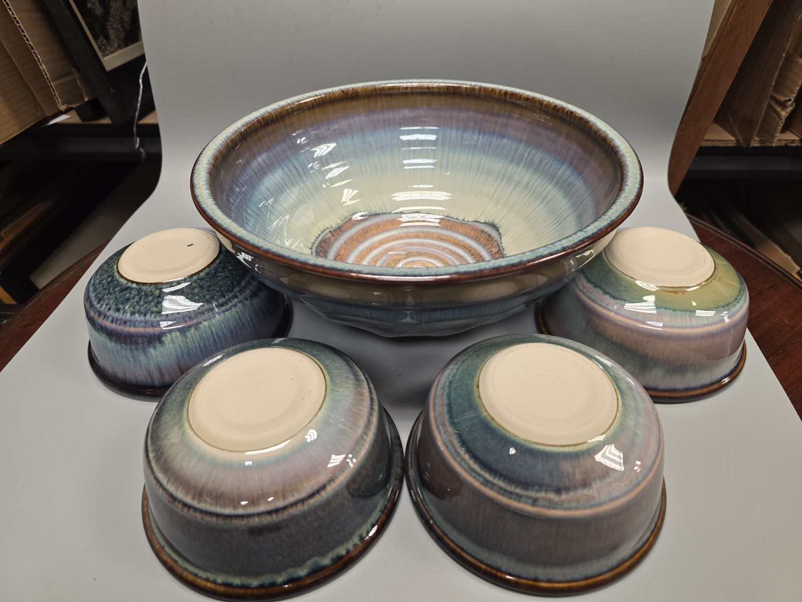 Bill Campbell Pottery Bowl Set / 5 PIECES SALAD BOWL SET 