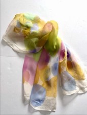 Vintage Chiffon Rectangle Scarf Pastel Sheer Floral Rolled Hem No Tag Long
