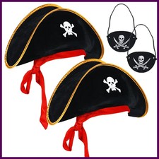 2pcs/set Pirate Hat And Pirate Skull Eye Patches Halloween Cosplay Captain