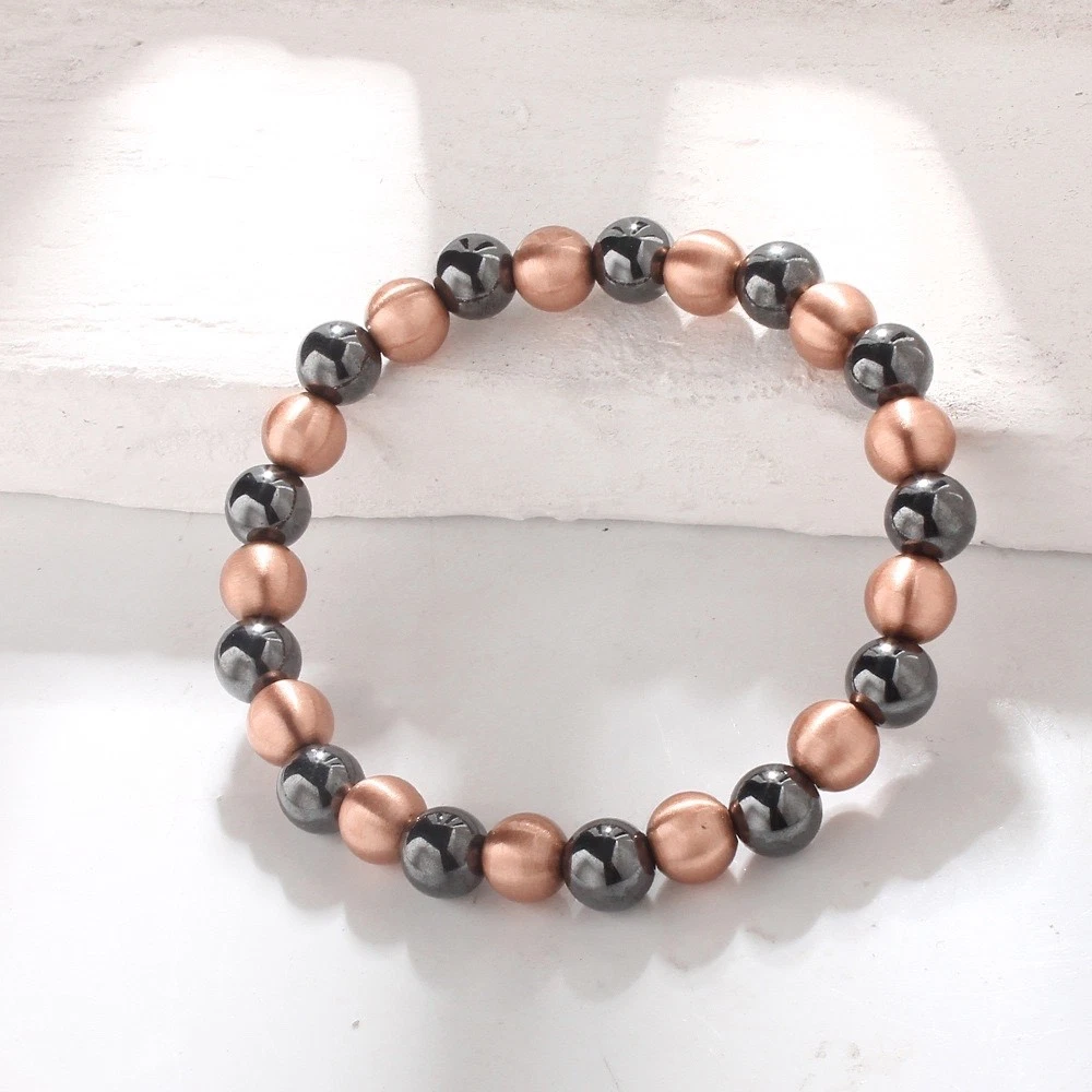 Pure Copper 8mm Beads Magnetic Bracelet Stretch Men Women Energy Wellness Gift