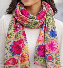 Hand Embroidered Pashmina Scarf Boho Floral Wrap Shawl Indian Handmade Gift