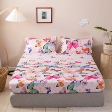 Bed Sheet Set King Girls Teens Pink Butterfly Bedding Set Decorative Microfib...