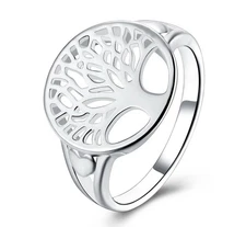 925 Silver tree Life Fashion Ring women cute, Size 7 solid