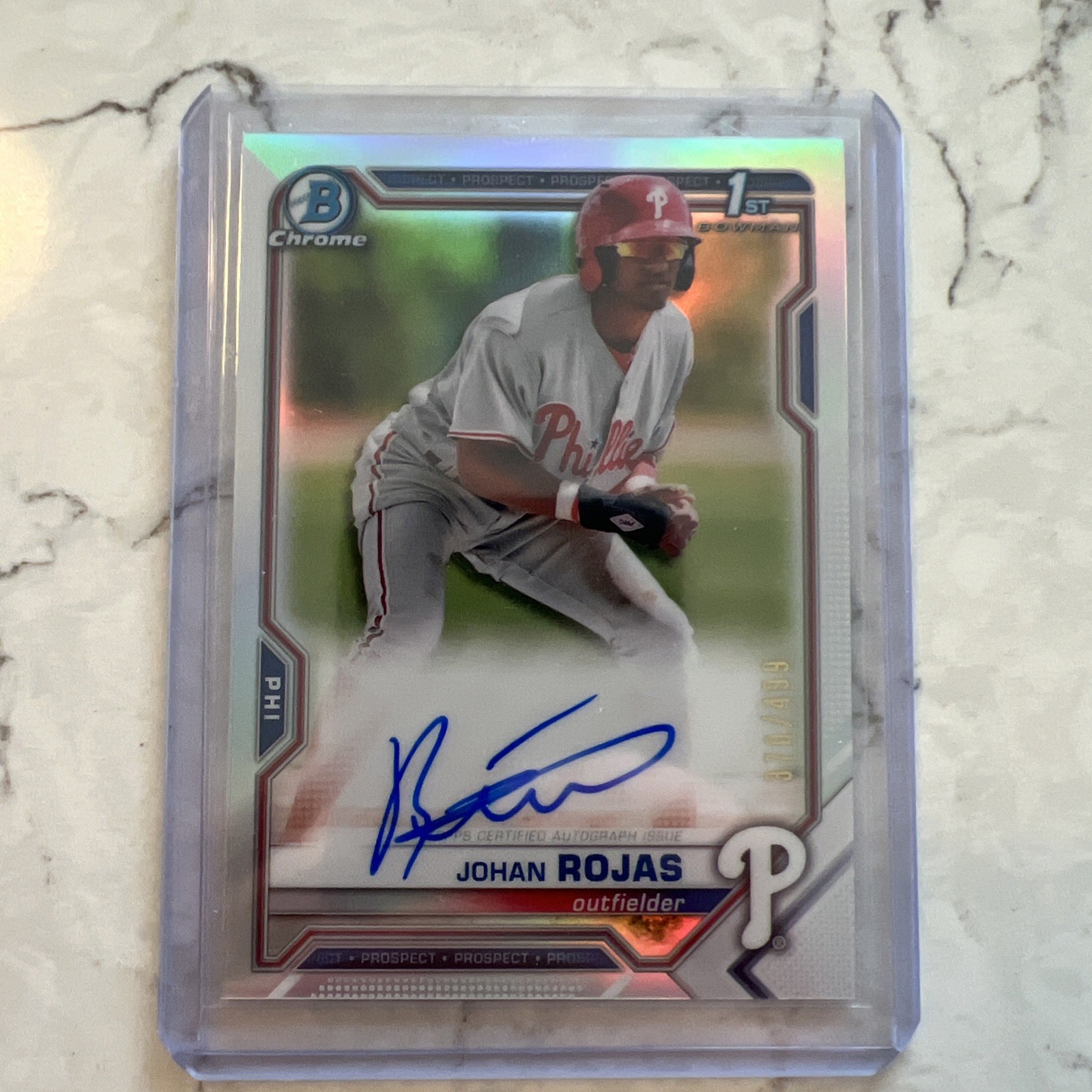 Johan Rojas 2021 Bowman Chrome 1st Auto RC Refractor /499 #CPA-JR - PHI Phillies