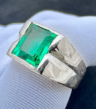 Green Emerald Gemstone Ring For Men's With 925 Sterling Silver Emerald Cut Ring