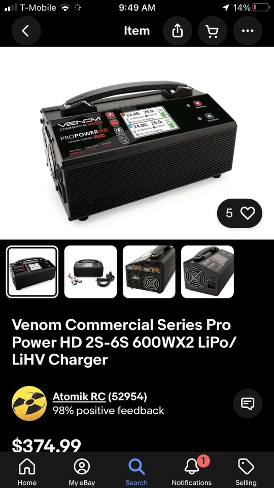 Venom Commercial Series Pro Power HD 2S-6S 600WX2 LiPo/LiHV Charger - Image 3 of 4