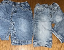 GAP Children Place Baby Boy denim blue jeans pants Size 6-9 Lot Of 2 Snaps Lined