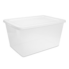 58 Quart Medium Storage Bin Clear Plastic Storage Container W/ Snap-On Lid White