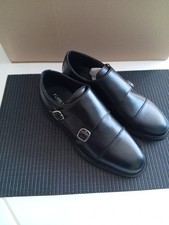 Chaussures homme cuir noir monk double boucle cap toe bout rond EU 39