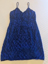 Mark And John By Gopal Dress Womens Medium Blue Silk Beaded Cocktail Party 