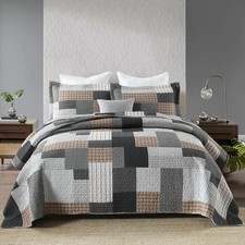 King Quilt Set - 100 Cotton Farmhouse Reversible Plaid Bedding Breathable ...