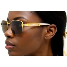 Gold Frame Sunglasses Brown Lens Rectangle Fashion Style Retro 80's 90's Women