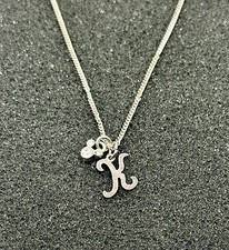 Disney Parks Crystal Mickey Mouse Letter K Silver Tone 18" Necklace