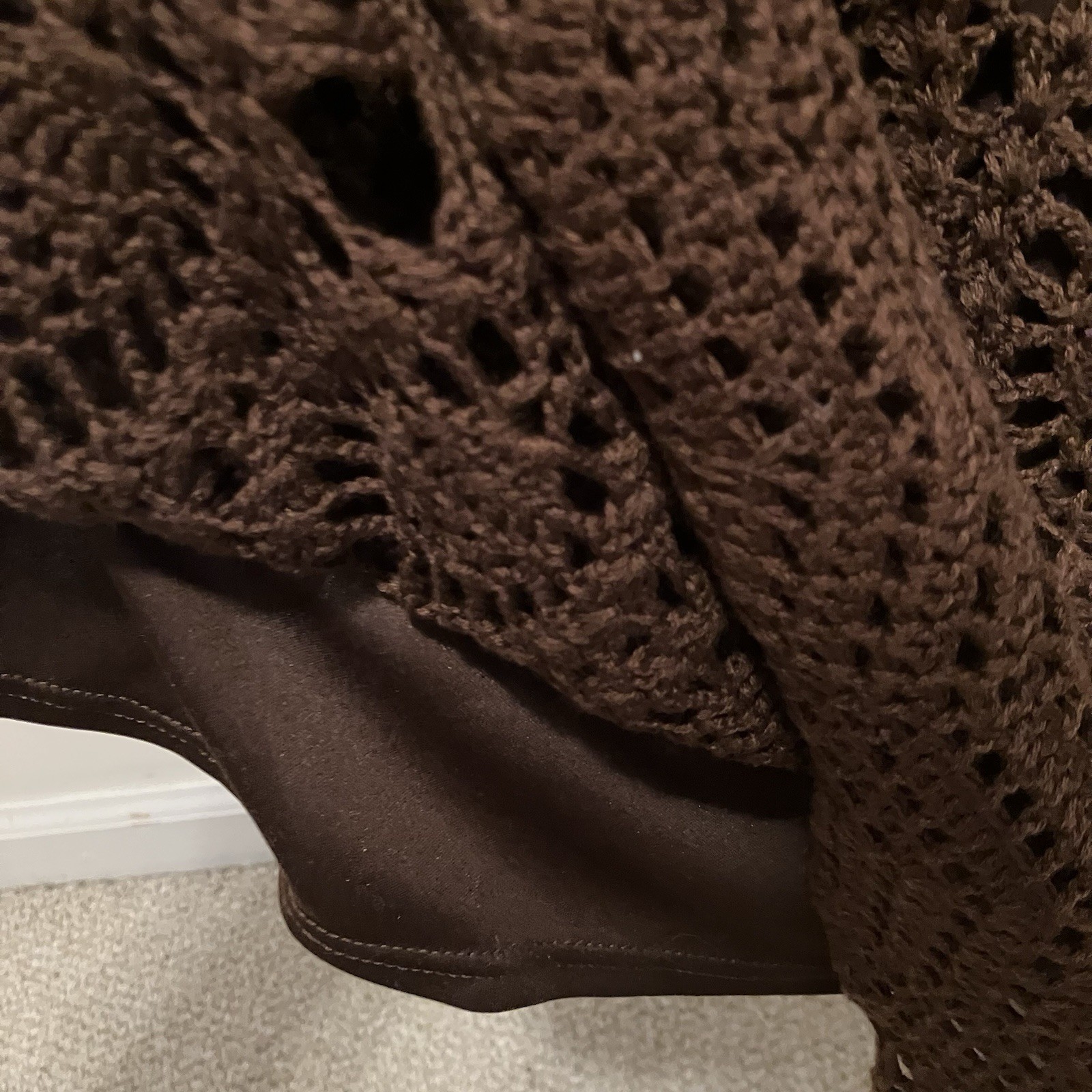 VTG Womens Brown Crochet Lined Maxi Skirt Pull-on Sz.XL Boho Festival Straight image 3