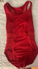 Women s Weissman Small Red Mesh Panel Dance Leotard Unitard Solid Nylon Mesh