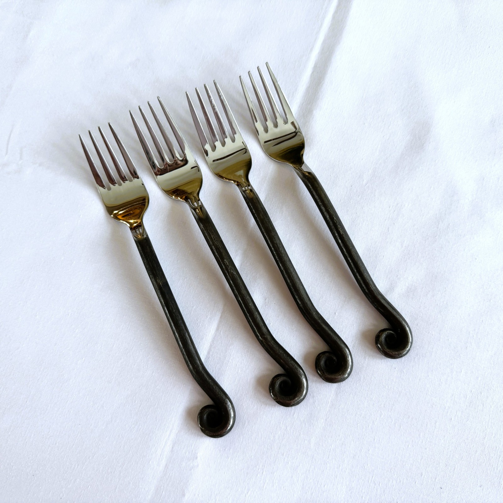 Pier 1 Pii11 Dark Iron Color Handle Coil Treble Four (4) Salad Forks