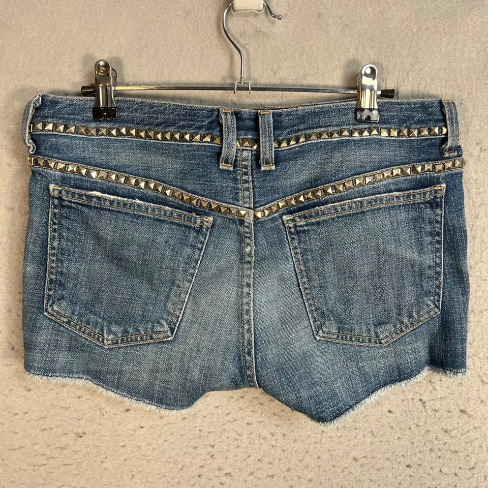 Pantalones Cortos Current/Elliott Mujer 26 Boyfriend Latón Tachuelas Lavado Denim Azul Foto 2 de 4