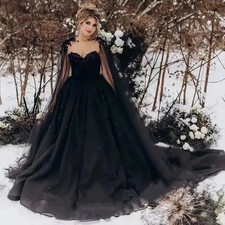 Black Sweetheart Wedding Dresses A Line Tulle Applique Beaded Tulle Bridal Gowns