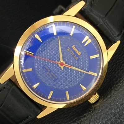 VINTAGE HMT SONA INDISCHE HERRENUHR HANDAUFZUG BLAUES ZIFFERBLATT a444020-2