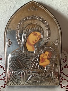 Alte Ikone Madonna mit Jesus Silber Oklad Einzigartig