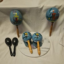 Set of 6-Vntg Maracas from Mexico 2 big, 2 Smaller 2 Small Black