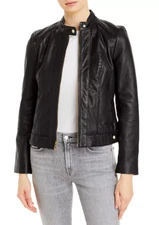 NEW Cole Haan Women S Leather Racer Jacket BLACK SIZE M/100%AUTHENTIC