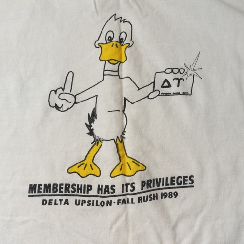 Vintage 80s 1989 Delta Upsilon Fraternity T Shirt Single Stitch Size Small Duck - Picture 12 of 16