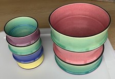 Set of 7 Vintage Multicolor Stacking Bowls Handmade Pottery, Signed By Artist