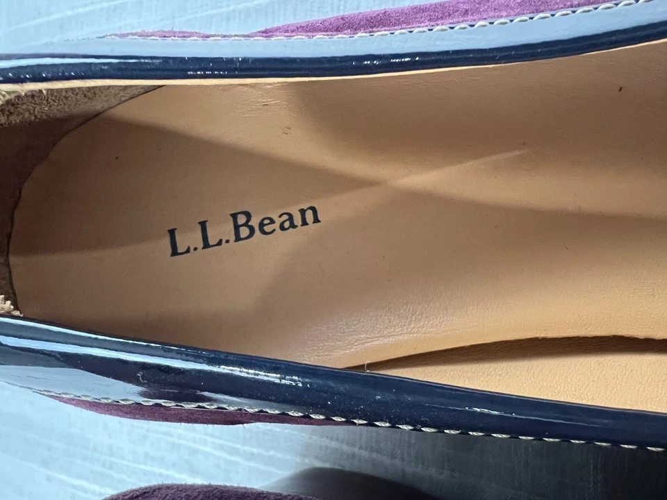 Tacones de cuña LL Bean Penny mocasines borgoña/negro tacón de madera para mujer talla 8M Foto 4 de 4