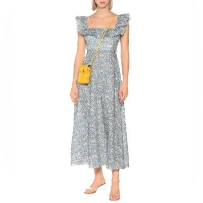 Zimmermann / Carnaby floral linen ruffle Dress in Indigo Ditsy 0 small 4 |  eBay