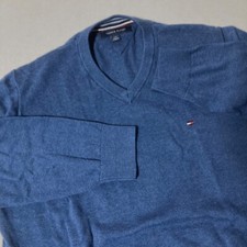 Tommy Hilfiger Men's Sweater Large Navy Blue V Neck Pullover Cotton