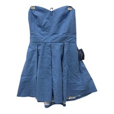 Lauren James Corbin Seersucker Dress Size XL Delta Blue Strapless Lined Flare