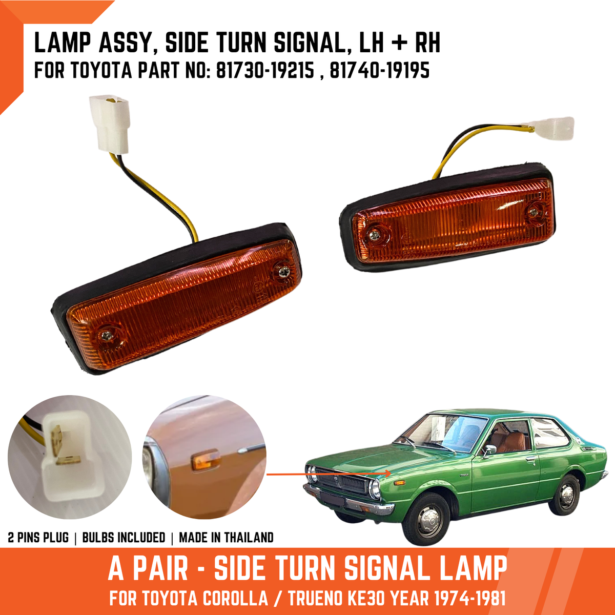 PAIR SIDE MARKER TURN SIGNAL LAMP ASSY FOR TOYOTA COROLLA KE30