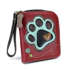 NWT CHALA BURGUNDY PAW DOG ZIPPERED WALLET FAUX LEATHER BLUE