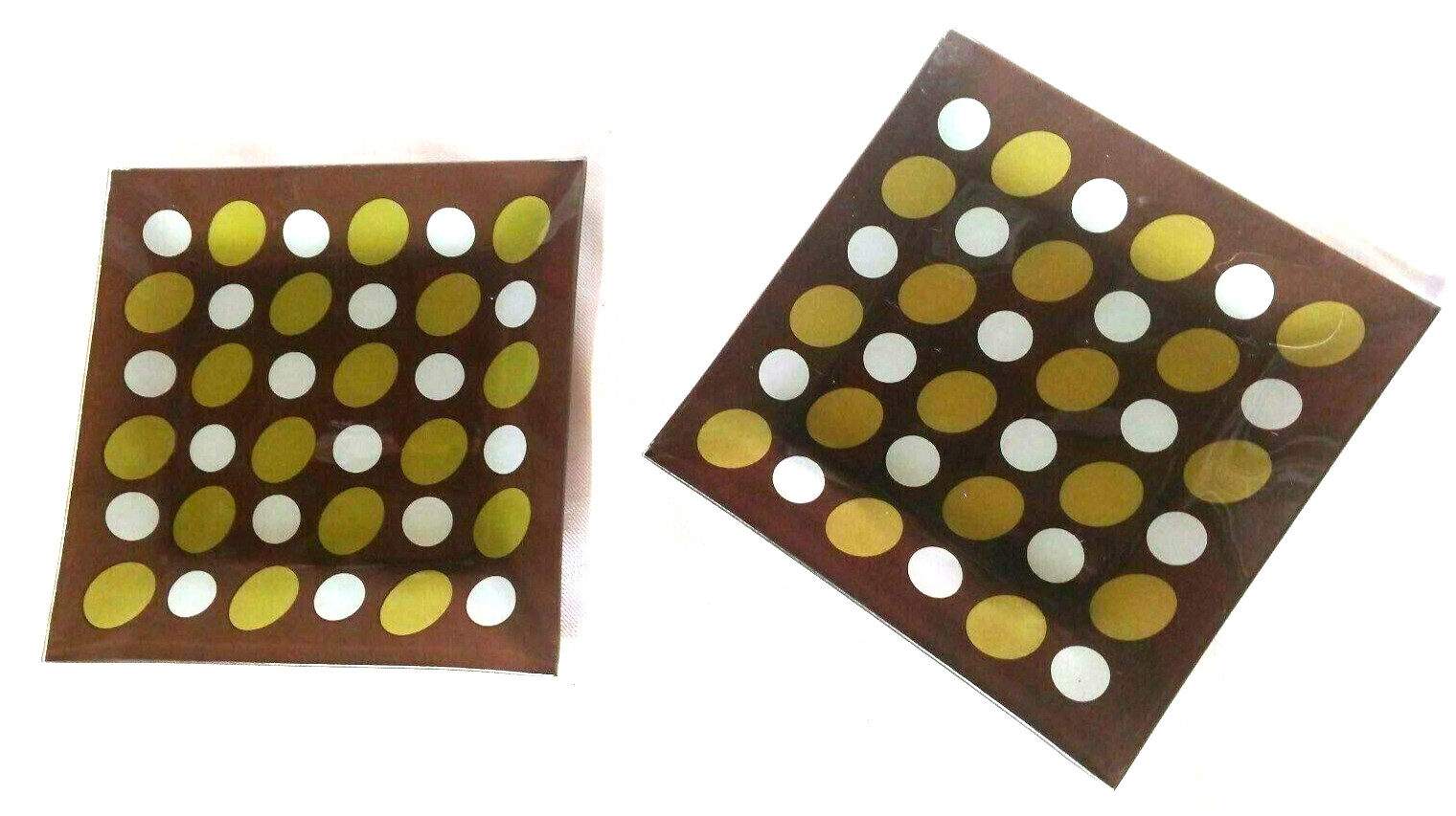2 Ashtrays Ash Trays VTG Glass Square Polka Dot MCM 1960's 70's Mod Olive Plates