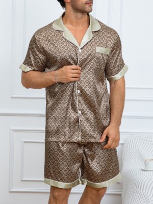 Mens Silk Short Sleeved Pajamas Set For Summer Pyjamas Satin Sleepwear  Nightwear