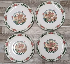 International Tableworks Gardening Season Dinner Plates LOT OF 4 Green Checks