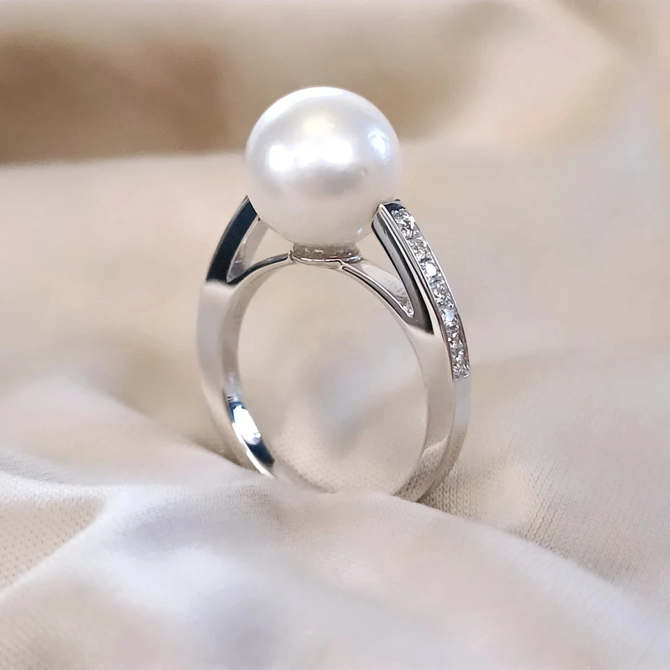 Anello con Perla AUSTRALIANA e Diamanti Oro bianco 18 kt Perla dei Mari del Sud - Immagine 3 di 4