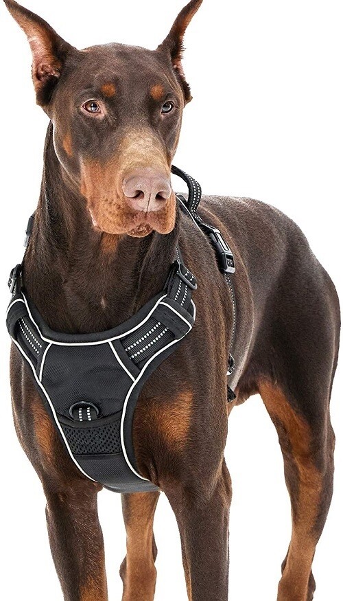 DOG HARNESS REFLECTIVE ADJUSTABLE DOG VEST with HANDLE Black Large 44-79 Pounds