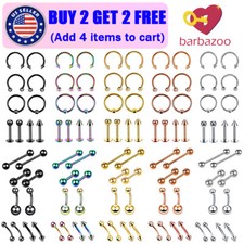 10-20PCS Piercing Kit Surgical Steel Lip Nose Tongue Eeybrow Belly Ring 14G/16G