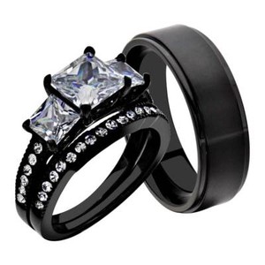His-Hers-3-Pc-Men-039-s-Women-039-s-Stainless-Steel-Wedding-Engagement-Ring-Band-Set-kr